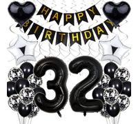 32nd Birthday Decoration - Black & White Party Decor for Men & Women