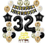 32nd Birthday Decoration Man Women, Gold Black Party Decoration 32nd Birthday Men Women with Balloons Number 32 Birthday Cake Decoration Happy Birthday Banner Balloons for Birthday Decoration 32 Years