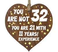 32nd Birthday Gift For Women Men Wooden Heart Plaque, Dark Wood Sign Keepsake, Happy Birthday Mum, Girlfriend, Dad, Husband, Wife, Boyfriend, Mum Gifts From Son, Auntie, Sister Birthday Present