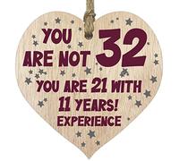 32nd Birthday Gift For Women Men Wooden Heart Plaque, Light Wood Sign Keepsake, Happy Birthday Mum, Girlfriend, Dad, Husband, Wife, Boyfriend, Mum Gifts From Son, Auntie, Sister Birthday Present