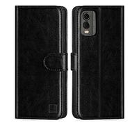 32nd Book Wallet PU Leather Case Cover for Nokia C32, Flip Case With RFID Blocking Card Slots, Magnetic Closure and Built In Stand - Black