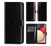 32nd Book Wallet PU Leather Flip Case Cover For Samsung Galaxy A02S, Design With Card Slot and Magnetic Closure - Black