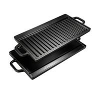 32nd Cast Iron Griddle Plate, 46cm x 23cm | Double Sided, Flat and Ridged Surfaces, Suitable for Gas, Electric and Induction Hob