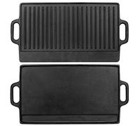 32nd Cast Iron Griddle Plate Suitable for Gas, Electric and Induction Hob, Double Sided Grill Plate with Flat and Ridged Surfaces - 51cm x 23.6cm