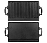 32nd Cast Iron Griddle Plate Suitable for Gas, Electric and Induction Hob, Double Sided Grill Plate with Flat and Ridged Surfaces - 46cm x 23cm