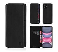 32nd Classic Series 2.0 - Real Leather Book Wallet Flip Case Cover For Apple iPhone 11 (6.1"), Real Leather Design With Card Slot, Magnetic Closure and Built In Stand - Black