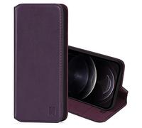 32nd Classic Series 2.0 - Real Leather Book Wallet Flip Case Cover For Apple iPhone 12 Pro Max (6.7"), Real Leather With Card Slot, Magnetic Closure and Built In Stand - Aubergine