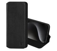 32nd Classic Series 2.0 - Real Leather Book Wallet Flip Case Cover For Apple iPhone 15 Pro (6.1"), With RFID Blocking Card Slot, Magnetic Closure and Built In Stand - Black