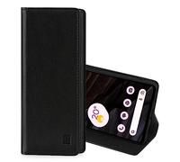 32nd Classic Series 2.0 - Real Leather Book Wallet Flip Case Cover For Google Pixel 7A, With RFID Blocking Card Slot, Magnetic Closure and Built In Stand - Black