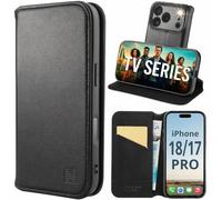 32nd Classic Series 2.0 - Real Leather Book Wallet Flip Case Cover For iPhone 18 Pro/iPhone 17 Pro (6.3"), With RFID Blocking Card Slot, Magnetic Closure and Built In Stand - Black