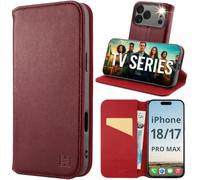 32nd Classic Series 2.0 - Real Leather Book Wallet Flip Case Cover For iPhone 18 Pro Max/iPhone 17 Pro Max (6.9"), With RFID Blocking Card Slot, Magnetic Closure and Built In Stand - Burgundy