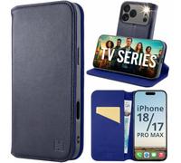 32nd Classic Series 2.0 - Real Leather Book Wallet Flip Case Cover For iPhone 18 Pro Max/iPhone 17 Pro Max (6.9"), With RFID Blocking Card Slot, Magnetic Closure and Built In Stand - Navy Blue