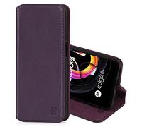 32nd Classic Series 2.0 - Real Leather Book Wallet Flip Case Cover For Motorola Moto Edge 20 Lite, Real Leather Design With Card Slot, Magnetic Closure and Built In Stand - Aubergine