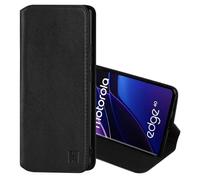 32nd Classic Series 2.0 - Real Leather Book Wallet Flip Case Cover For Motorola Moto Edge 40, With RFID Blocking Card Slot, Magnetic Closure and Built In Stand - Black