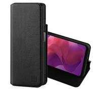 32nd Classic Series 2.0 - Real Leather Book Wallet Flip Case Cover For Motorola Moto G04 / Moto G24 / E14, With RFID Blocking Card Slot, Magnetic Closure and Built In Stand - Black