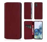32nd Classic Series 2.0 - Real Leather Book Wallet Flip Case Cover For Samsung Galaxy S20 Plus, Real Leather Design With Card Slot, Magnetic Closure and Built In Stand - Burgundy