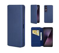 32nd Classic Series 2.0 - Real Leather Book Wallet Flip Case Cover For Sony Xperia 1 VII, With RFID Blocking Card Slot, Magnetic Closure and Built In Stand - Navy Blue