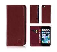 32nd Classic Series - Real Leather Book Wallet Flip Case Cover For Apple iPhone 5, 5S & SE (2016), Real Leather Design With Card Slot, Magnetic Closure and Built In Stand - Burgundy