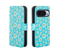 32nd Floral Series 3.0 - Design PU Leather Book Wallet Case Cover for Google Pixel 10 / Pixel 10 Pro, Flip Case With RFID Blocking Card Slots, Magnetic Closure and Built In Stand - Blue Daisy