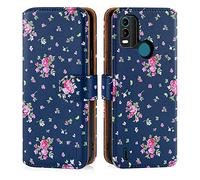 32nd Floral Series 3.0 - Design PU Leather Book Wallet Case Cover for Nokia C21 Plus, Designer Flower Pattern Wallet Style Flip Case With Card Slots - Vintage Rose Indigo
