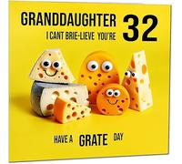 32nd Granddaughter Birthday Card - Cheese Pun Funny Granddaughers Birthday Card for 32 Year old thirty two, thirty second