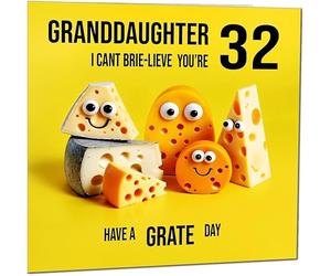 32nd Granddaughter Birthday Card - Cheese Pun Funny Granddaughers Birthday Card for 32 Year old thirty two, thirty second