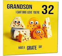 32nd Grandson Birthday Card - Cheese Pun Funny Grandsons Birthday Card for 32 Year old thirty two, thirty second