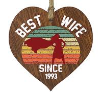32nd Wedding Anniversary Wooden Heart Plaque - Best Wife Since 1993 - Dark Wood Sign Keepsake, Celebrate Anniversary Husband Wife Partner, Thirty-Second Anniversary Plaque with Quotes Gifts