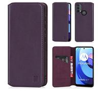 32ndShop 32nd Classic Series 2.0 - Real Leather Book Wallet Flip Case Cover For Motorola Moto E20, E30 & Moto E40, Real Leather Design With Card Slot, Magnetic Closure and Built In Stand - Aubergine