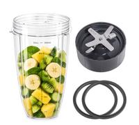 32OZ/24OZ Blender Cup and Extractor Blade Compatible with NutriBullet 600W/900W Series, 32OZ Replacement Cup with Stainless Steel Extractor Blade and 2 Rubber Gaskets(4PCS)
