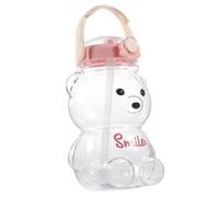 32oz Bear Shaped Straw Water Bottle with Straw, Portable Cute Water Bottles with Adjustable & Removable Shoulder Strap, 1000ML Leak-Proof Cute Bear Outdoor Sports Drinking Bottle for School Travel (B)
