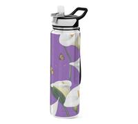 32oz Cartoon Calla Lily Flower Purple Water Bottle for Work Tritan BPA Free Leak Proof non toxic Plastic Water Bottle for Running