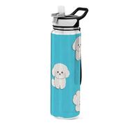 32oz Cartoon Cute White Bichon Frise Dog Water Bottle with Spout Lid Tritan Leak Proof & BPA Free non toxic Water Jug with Spout for Gym washable