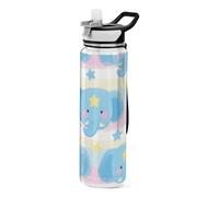 32oz Cute Cartoon Blue Elephants Sports Water Bottles Tritan BPA-Free non toxic Water Jug with Straw for Working Portable