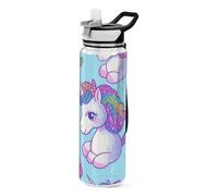 32oz Fake Glitter Cartoon unicorns Blue Silicone Spout Water Bottle Tritan In BPA Free non toxic Plastic Reusable Water Bottle for Fitness Portable