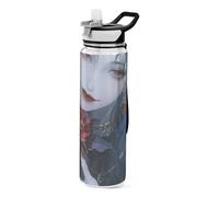 32oz Halloween Black-haired Female Slim Water Bottle Tritan Clear BPA Free non toxic Water Jug with Spout for Yoga washable