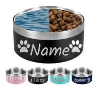 32OZ Personalised Dog Bowl Laser Engraved Custom Pet Name 32/42/64 oz No Slip Stainless Steel Insulated Bite-resistant Food Water Dishes-Black