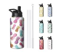 32oz Pineapple Water Bottle with Handle and Flip Straw, Sports Stainless Steel Insulated Cup Travel Coffee Mug Tumbler, Birthday Mothers Day Chritmas Gifts for Women
