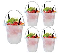 32oz Plastic Cocktail Buckets for Drinks, 5Pack Smoothie Bucket Reusable 1 Liter Smoothie Bucket, Multifunctional Rum Buckets for Parties Cocktails Beer Champagne Wine (White)