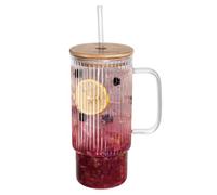 32oz Ribbed Glass Cups with Lid Handle and Straws , Glass Tumbler Drinking Glasses Cocktail Glasses, Fluted Vintage Glassware, Juice Glasses, Coffee Bar Accessories, Iced Coffee Cups for Cute Gifts