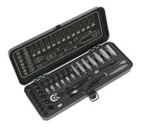 32pc BLACK SERIES Deep Socket & Ratchet Handle Set -1/4" Sq Drive 6 Point Metric