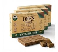 32pc Firelighter Cubes, 190g, Cook's Natural Firelighter Cubes, Compact Small Pack for BBQ, Stoves & Fireplaces (3-Box, 96pcs)