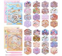 32PCS 3D Sticker Scene, Cute Scene Sticker Book with 2 Premium Tweezer, Crafts for Adults Therapy for Relief Stress Pass the Time Gift for Girls Boys