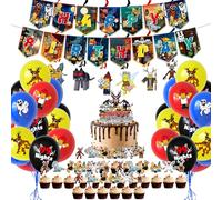 32PCS 99 Nights Birthday Decorations, 99 Night Party Supplies, Happy Birthday Banner, Cake Topper Cupcake Toppers, Balloons Flags Inserts Suitable Balloons for The Forest Fans Themed Party Supplies