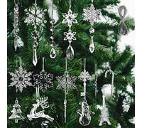 32PCS Acrylic Crystal Christmas Ornaments Set for Tree Decorations, Snowflake Christmas Lcicle Pendant Decorations for Xmas Tree Winter Wedding New Year Party Supplies