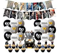 32PCS Bigbang Theme Birthday Decoration, GD Creative Party Kit Including Banner Decoration Balloons Flags Inserts Suitable For GD Theme Party GD Fans