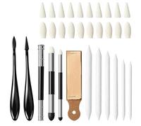32PCS Blending Stump and Tortillon Set, Professional Art Blending Tools with Sponge Pens & Sandpaper Sharpener, Washable & Reusable for Charcoal, Graphite Sketching by Artists and Students