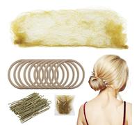 32pcs Blonde invisible Hair Nets,Hair Nets for Buns,Hair Bun Net with 40pcs Hair Pins & 12pcs Hair Bands,Elastic Edge Mesh Hair Nets for Bun, Gold U Shape Bobby Pins for Ballet Dancers Nurse Women