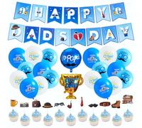 32PCS Blue Party Decorations for Men, Happy Father's Day Banner Balloons Decoration Set for Boys Men Dads, Reusable Party Decor with Banner Balloons Cake Toppers Kit