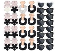 32pcs Bridesmaid Proposal Gifts Bridesmaid Black Satin Scrunchies Flower Hair Clips Bridesmaid Hair Claw Cute Heart Bridesmaid Sunglasses Girls Gift for Bachelorette Party Favors Wedding(White&Black)